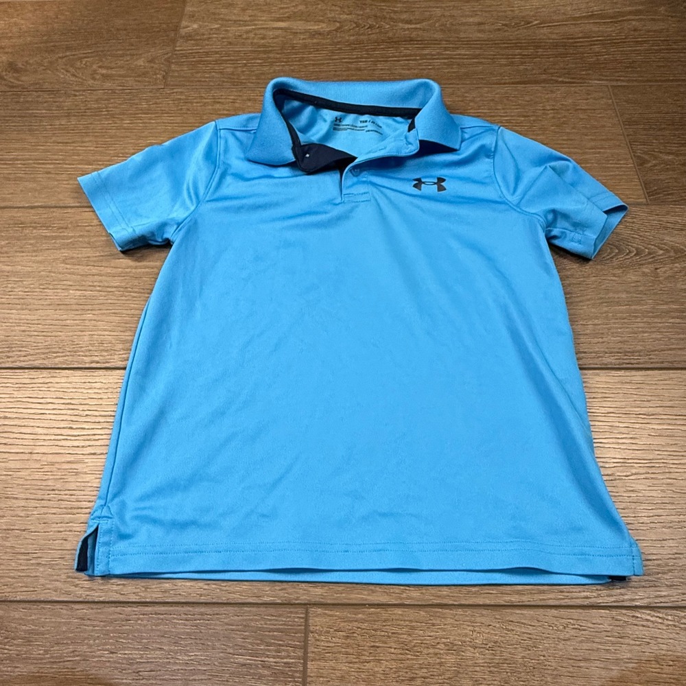 Under Armour HeatGear Kids Boys Blue Polo Shirt Size S Performance Preppy